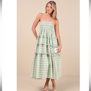 Lulus Beautiful Sentiments Sage Floral Strapless RuffleTiered Midi Dress NWT XXL